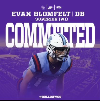 Congratulations to Evan Blomfelt for committing to study and play football at UWSP! 

He could always be depended on to give 100% and put the team first. His high character, team first attitude and athleticism are going to serve he and UWSP well! #1T1F