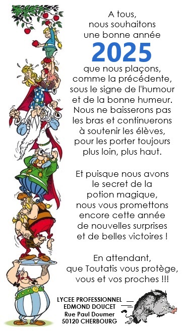 LyceeDoucet's tweet photo. Les personnels du @LyceeDoucet @dsden50 @VilleCherbourg vous souhaitent le meilleur, une belle année #2025 et, surtout, de continuer tous ensemble à porter autant nos jeunes qu’ils nous portent en retour 🌟. https://t.co/Ol5clvlQEI
