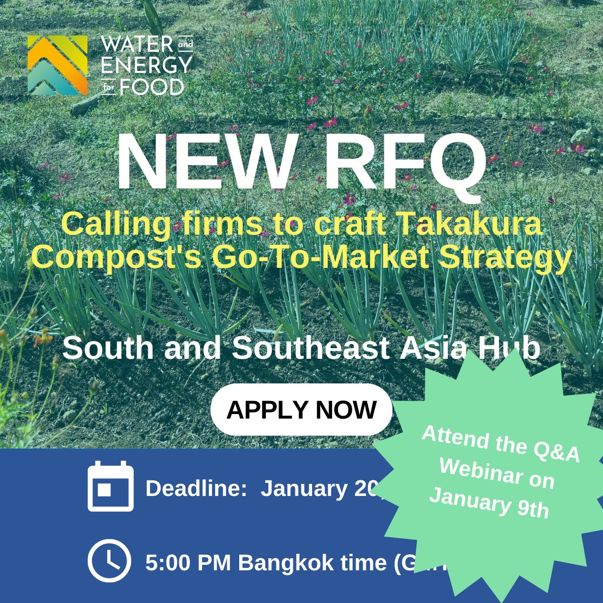Water and Energy for Food (@we4fgcd) on Twitter photo The WE4F #SSEA Hub seeks innovative firms to develop a comprehensive Go-To-Market Strategy for Takakura Compost for FCCT in the Philippines.
🔗 Sign up for the webinar: forms.gle/VufAEW3H3MXJq4…
💡 Questions? Submit by Jan 7 at WE4FAsiaBids@tetratech.com.
we4f.org/wp-content/upl… The WE4F #SSEA Hub seeks innovative firms to develop a comprehensive Go-To-Market Strategy for Takakura Compost for FCCT in the Philippines.
🔗 Sign up for the webinar: forms.gle/VufAEW3H3MXJq4…
💡 Questions? Submit by Jan 7 at WE4FAsiaBids@tetratech.com.
we4f.org/wp-content/upl…