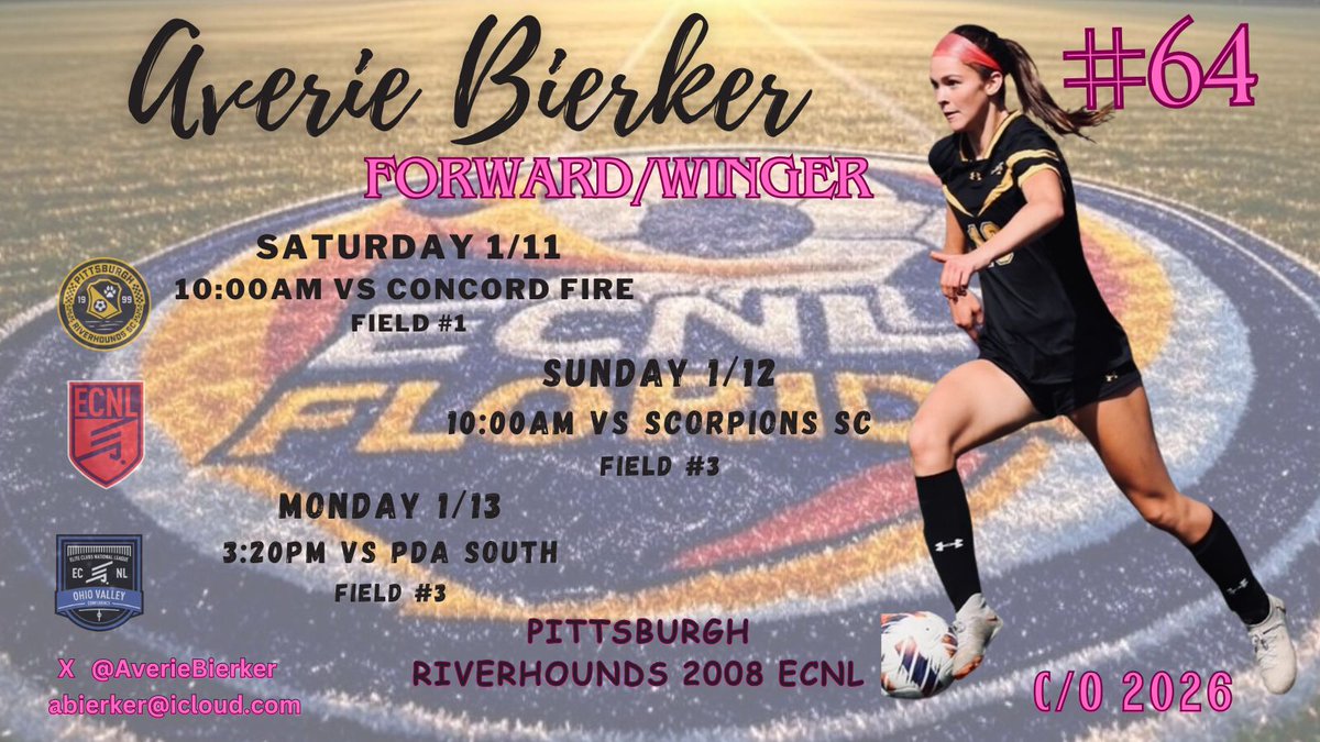 Averie Bierker 2026 (@averiebierker) on Twitter photo Ready for FLORIDA 🌞!! Please come and cheer on the <a href="/HoundsAcademy/">The Riverhounds Academy</a> 2008's! So proud to be a part of this team and from Pittsburgh! #GOHOUNDS #ECNLFL
<a href="/ImYouthSoccer/">ECNL/GA/Recruiting/College Soccer</a> <a href="/RotzyJ_37/">John Rotz</a> <a href="/houndsspeed/">HoundsSpeed +</a> <a href="/Scot22tie/">Scott Gibson</a> <a href="/ECNLgirls/">ECNL Girls</a> <a href="/ECNLOhioValley/">ECNL Ohio Valley Conference</a> <a href="/pghsoccernow/">Pittsburgh Soccer Now</a> <a href="/WSOCRecruits/">WSOC Recruits</a> <a href="/TheSoccerWire/">SoccerWire</a> Ready for FLORIDA 🌞!! Please come and cheer on the <a href="/HoundsAcademy/">The Riverhounds Academy</a> 2008's! So proud to be a part of this team and from Pittsburgh! #GOHOUNDS #ECNLFL
<a href="/ImYouthSoccer/">ECNL/GA/Recruiting/College Soccer</a> <a href="/RotzyJ_37/">John Rotz</a> <a href="/houndsspeed/">HoundsSpeed +</a> <a href="/Scot22tie/">Scott Gibson</a> <a href="/ECNLgirls/">ECNL Girls</a> <a href="/ECNLOhioValley/">ECNL Ohio Valley Conference</a> <a href="/pghsoccernow/">Pittsburgh Soccer Now</a> <a href="/WSOCRecruits/">WSOC Recruits</a> <a href="/TheSoccerWire/">SoccerWire</a>