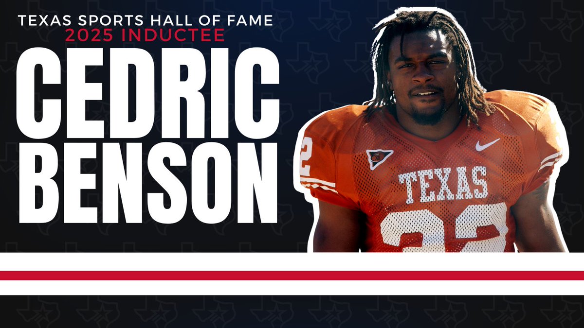 TXSportsHOF's tweet image. 2025 #tshof Inductee- Cedric Benson

🏈 1st HS player to be on the cover of @dctf (2004)
🏈 2nd on @texasfootball all-time rushing list (5,540)
🏆 2004 @Doakwalkeraward Winner
🏈6,014 NFL Career Rushing yards 

🎟2025 TSHOF Induction Tickets: tshof.org/induction
📅 Feb 15th