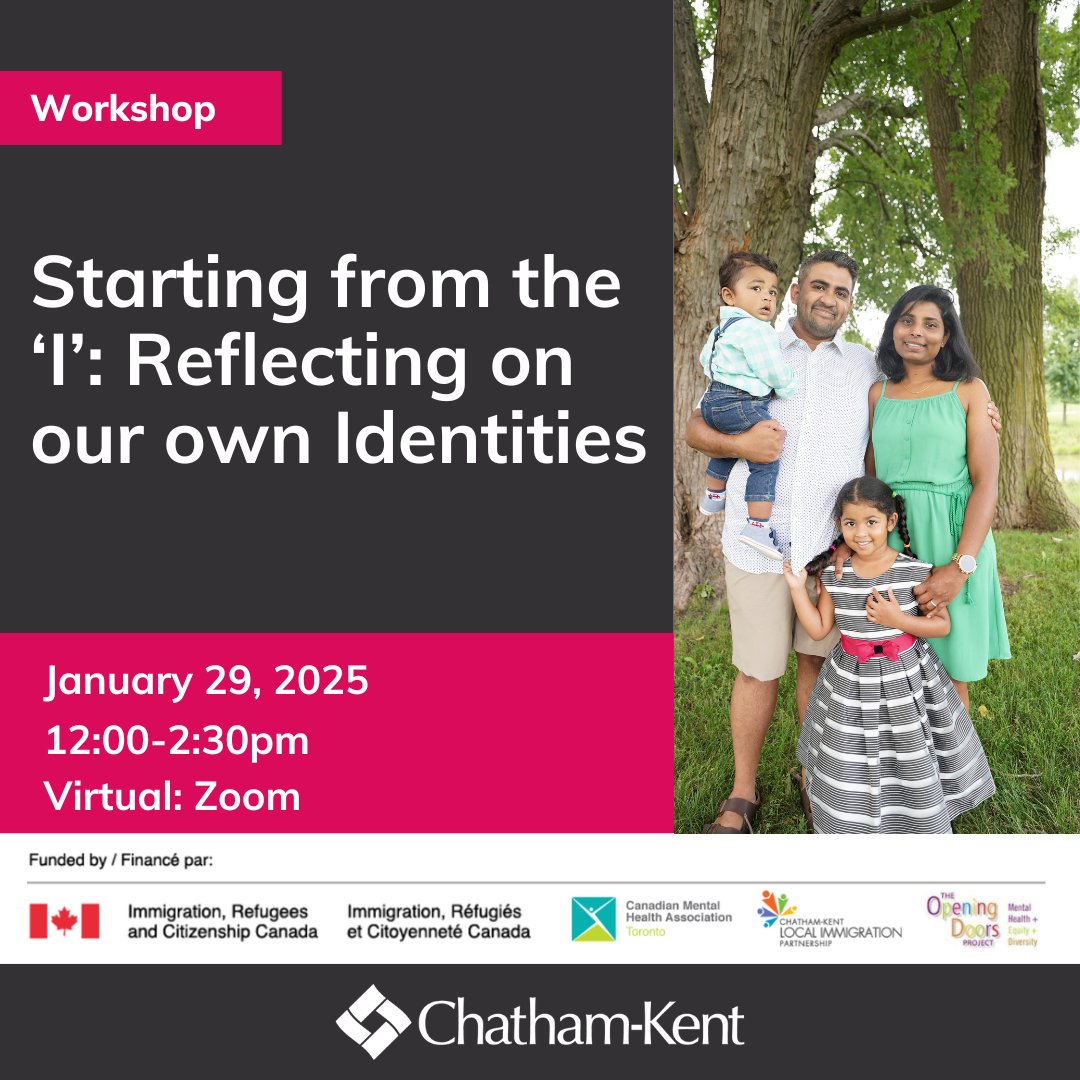 Join CK LIP and LivingCK for the Starting from the “I”: Reflecting on Our Own Identities workshop delivered by the Canadian Mental Health Association Toronto through their Opening Doors Project. 

Click here to register:
l.facebook.com/l.php?u=https%…