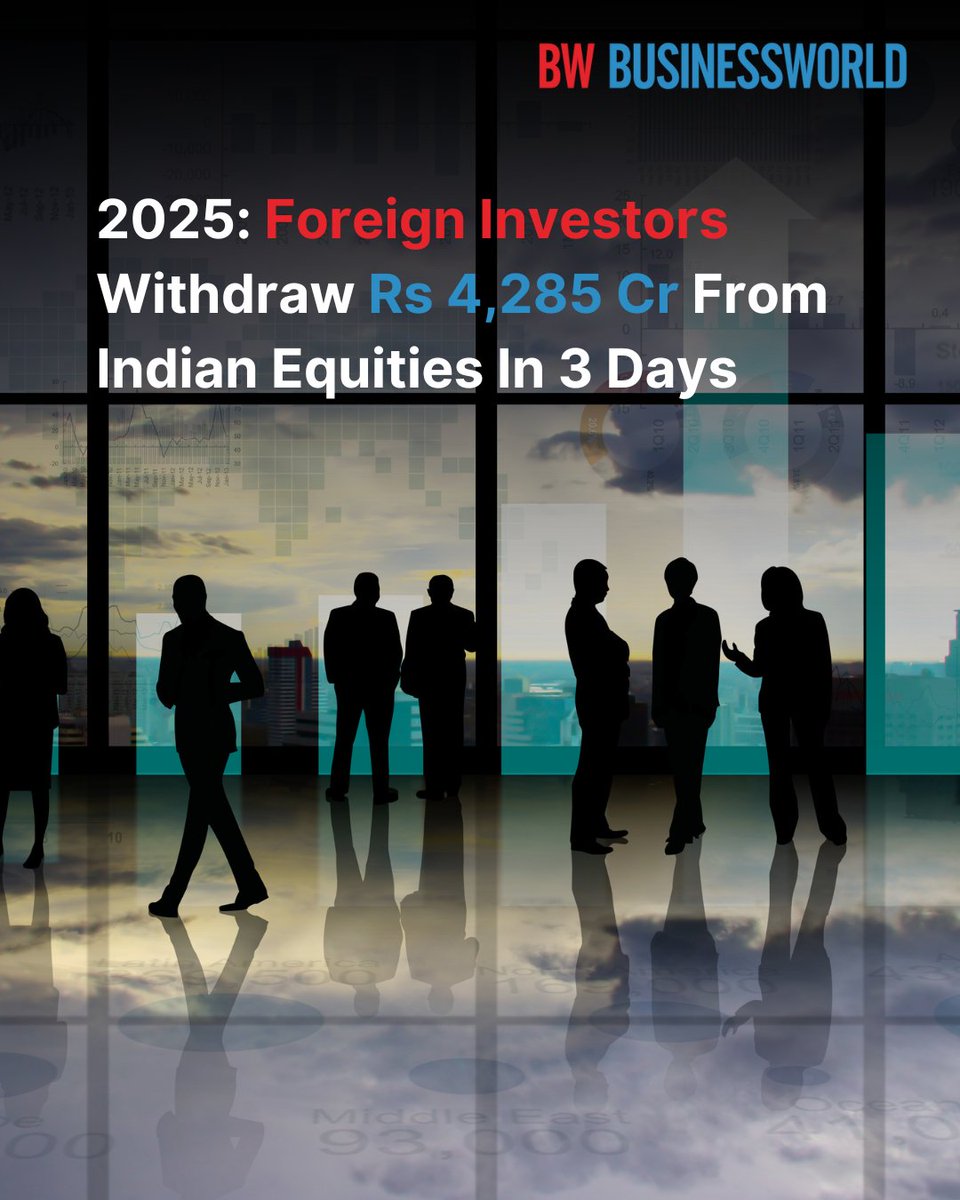 BWBusinessworld's tweet image. FPI outflows amid high valuations and global uncertainties; cautious stance expected to persist in early 2025

Read More: ow.ly/qgMW50UAfZg

#FPIOutflows #2025Outlook #CautiousInvesting #InvestmentInsights #StockMarketTrends