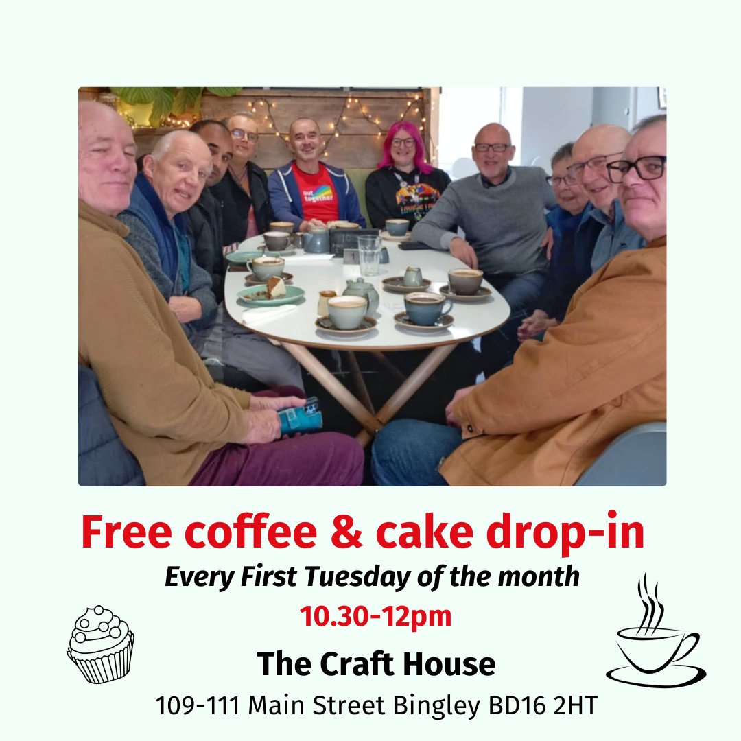 Join us for Monthly Coffee ☕, Cake 🍰, and Chat 💬 in Bingley

📍The Craft House
109-111 Main Street
Bingley BD16 2HT

⏰10:30am - 12:00pm

You’ll find us there every first Tuesday of the month.
A welcoming friendly community of LGBT+ people 🌈
#LGBTQ #WhatsOnBingley