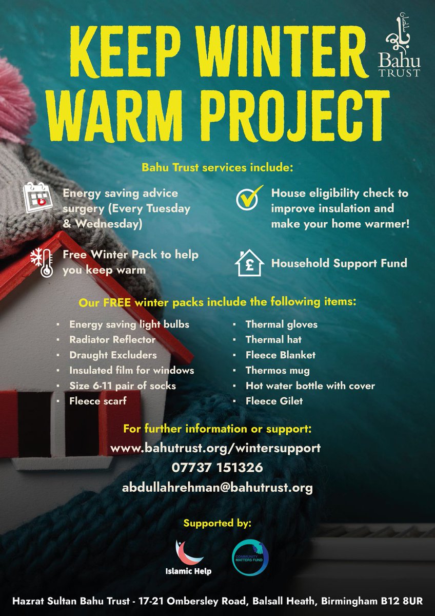 Abdullah7866's tweet image. ❄️@bahutrustuk is keeping our community warm with Winter Warmer Packs and energy-saving tips!

🌡️Temperatures have dropped, but we&apos;re ensuring our community stays warm.

🙏Thanks to @cmmntymttrs , @gridcustomersuk  &amp;amp; @IslamicHelp  for your support!

#WinterSupport #EnergySaving