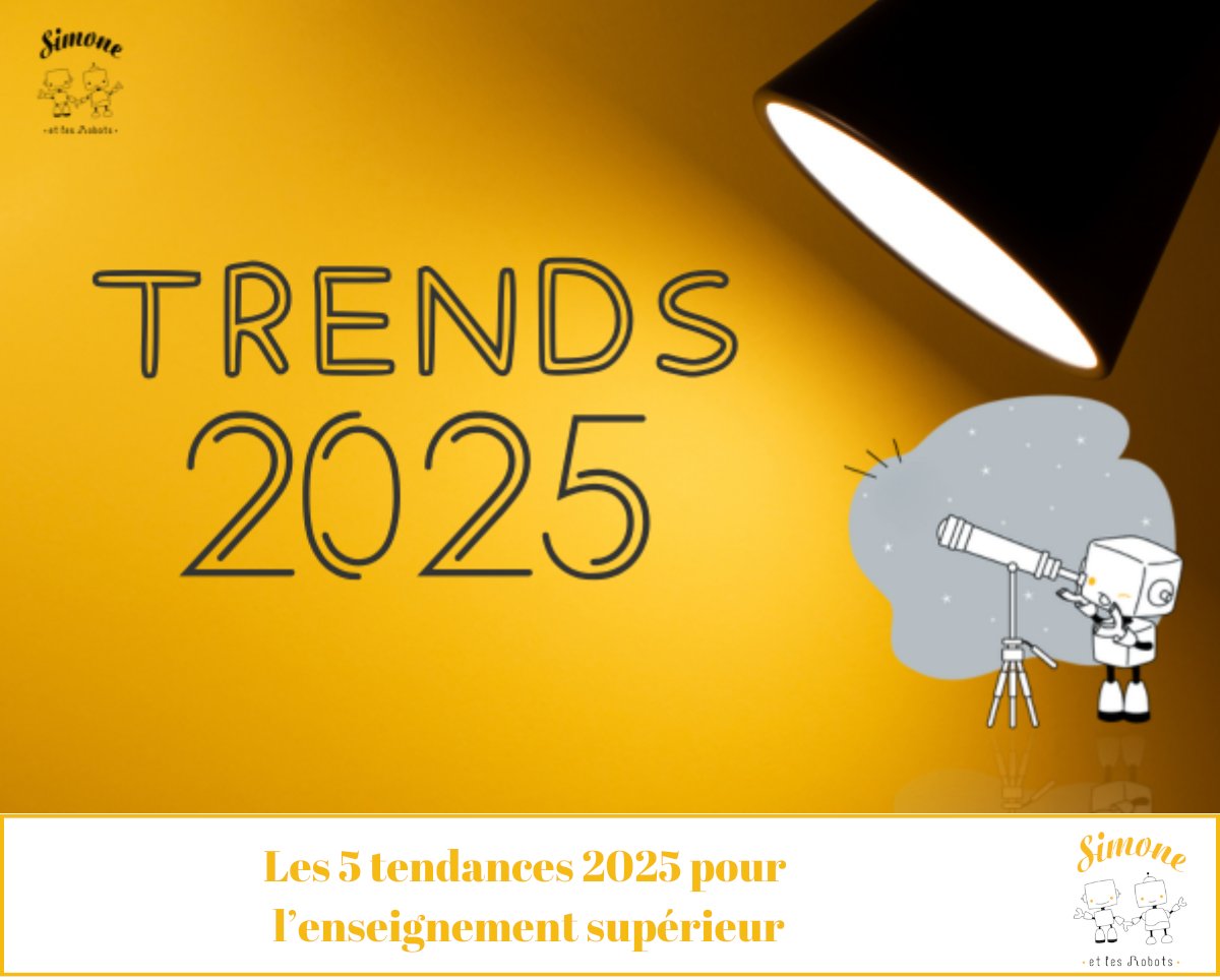 Hyper-personnalisation des parcours, réalités mixtes pour des apprentissages immersifs... Les transformations s’accélèrent et redéfinissent les pratiques #pédagogiques.

Découvrez les 5 tendances pour l'ESR en 2025, l'analyse des Robots 👉 simoneetlesrobots.com/les-5-tendance…

#IA #ESR