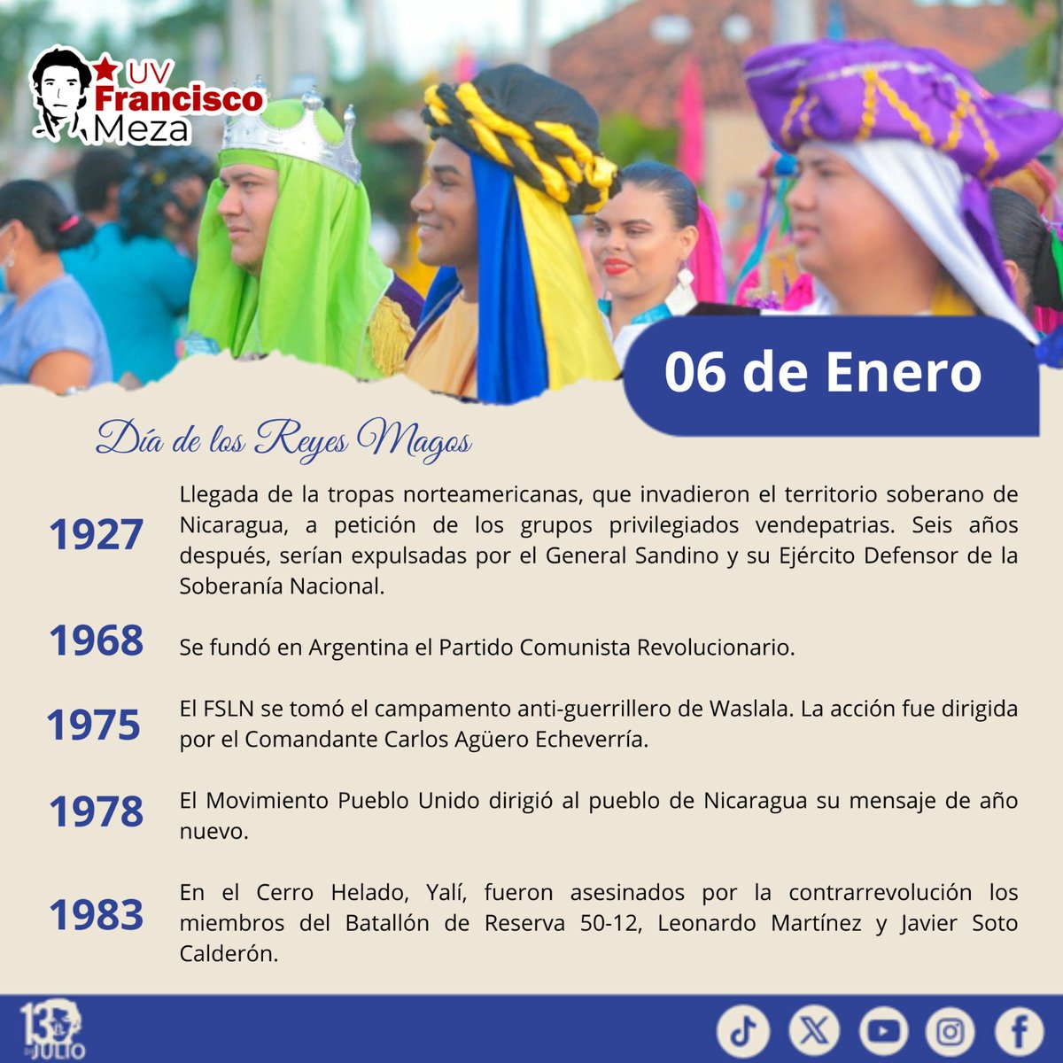 Compartimos las efemérides de hoy lunes 6 de enero. Honor y Gloria a nuestros héroes y mártires 
#SomosUNAN
#SoyCSM
#2025AvanzandoEnRevolución
#ManaguaSandinista
