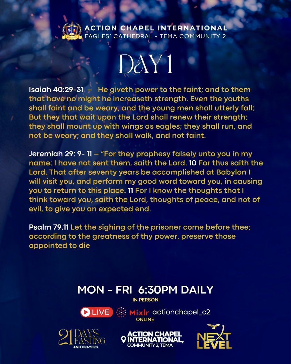 actionchapel_c2's tweet photo. Day 1 of our 21 Days Fasting and Prayers https://t.co/rHb58c5SVo
