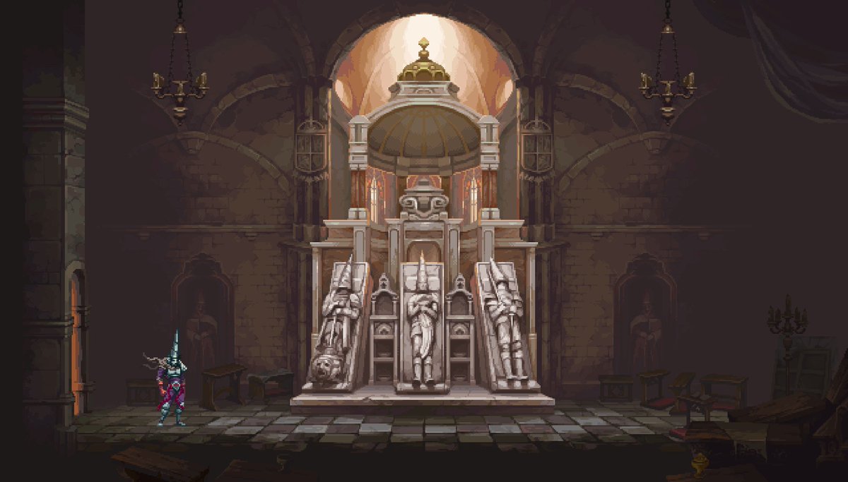 NerkinPixel's tweet photo. Sepulchres-room, pixel art for Blasphemous II: Mea Culpa #blasphemous2 #pixelart #ドット絵 https://t.co/deBpX83JZ6
