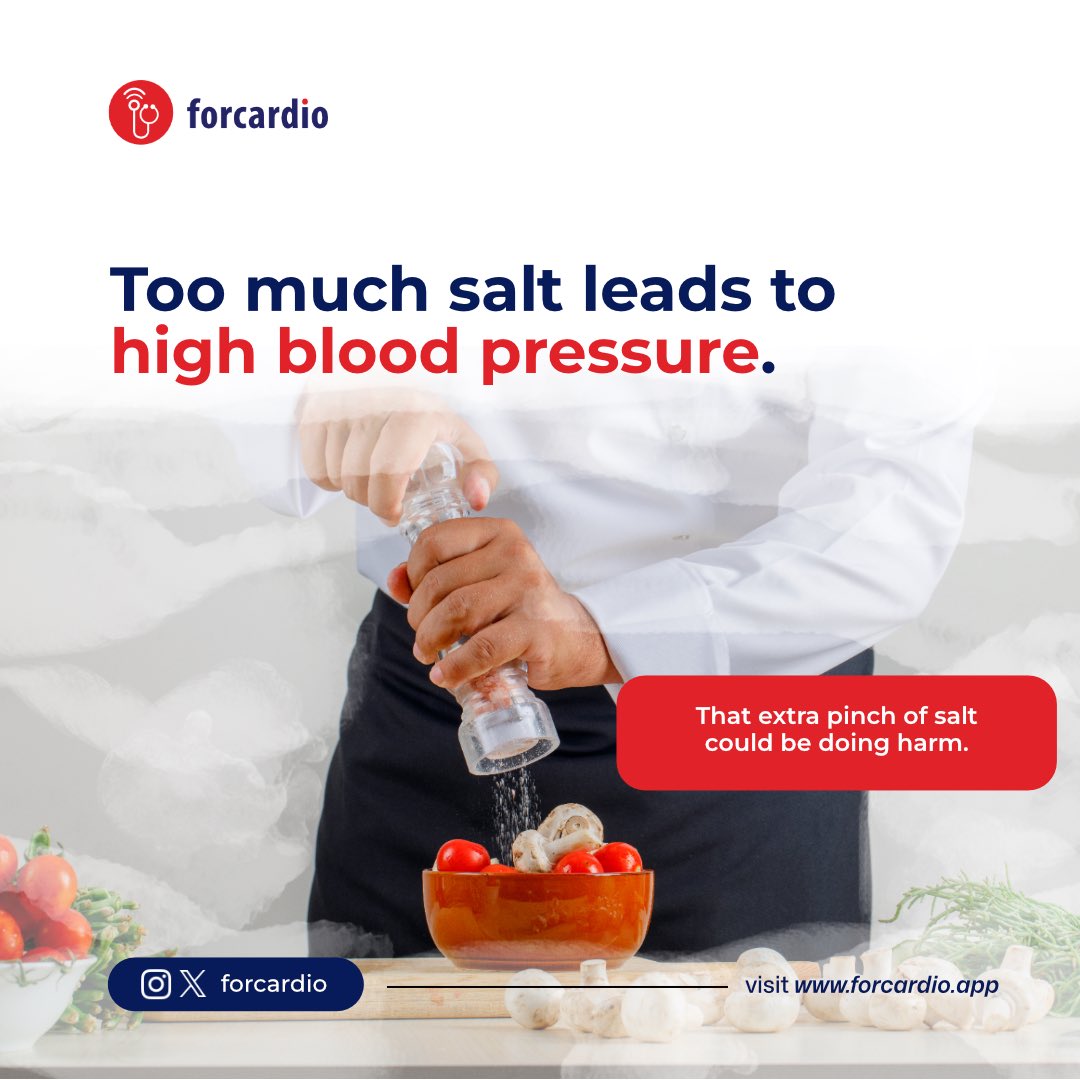 That extra pinch of salt in your jollof adds up. Over time, it raises blood pressure and risks heart disease. I switched to herbs and felt more energized! 💪

Track your health with ForCardio—small changes make a big difference. 📱

Take control today! ✨

#ForCardio #Better