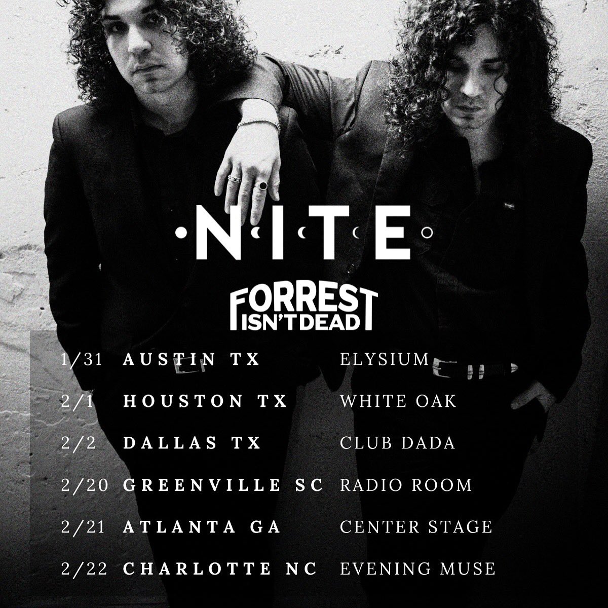 NITE (@wearethenite) on Twitter photo Going to play some shows with some friends, <a href="/ForrestIsntDead/">Forrest Isn’t Dead</a>
We cannot wait to see you again 🤘💀🖤
#niteband #wearethenite #darkwave #postpunk #synthpop #forrestisntdead Going to play some shows with some friends, <a href="/ForrestIsntDead/">Forrest Isn’t Dead</a>
We cannot wait to see you again 🤘💀🖤
#niteband #wearethenite #darkwave #postpunk #synthpop #forrestisntdead