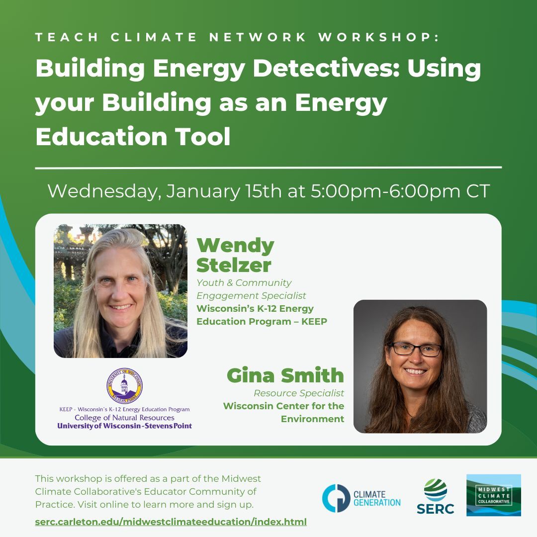 🔍🌱 Join Climate Generation's January Teach Climate Network Workshop: Building Energy Detectives: Using Your Building as an Energy Education Tool. Don’t miss out! Register today at ➡️ buff.ly/3Dr4R9X
