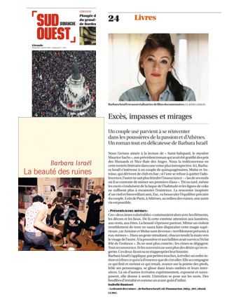 anneblondat's tweet image. 🗞️A lire dans @sudouest le papier d'Isabelle Bunisset sur le nouveau roman de Barbara Israel #labeautédesruines
#rentréelittéraire