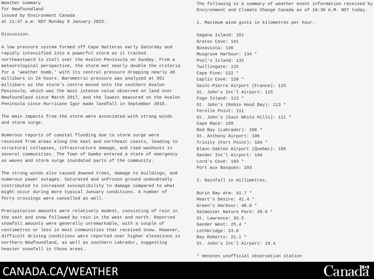 ECCCWeatherNL's tweet image. Our summary of this weekend&apos;s &apos;weather bomb&apos; is now posted at: ow.ly/3AaO50UAqoN.

The largest impacts can be attributed to storm surge and strong winds. #NLwx