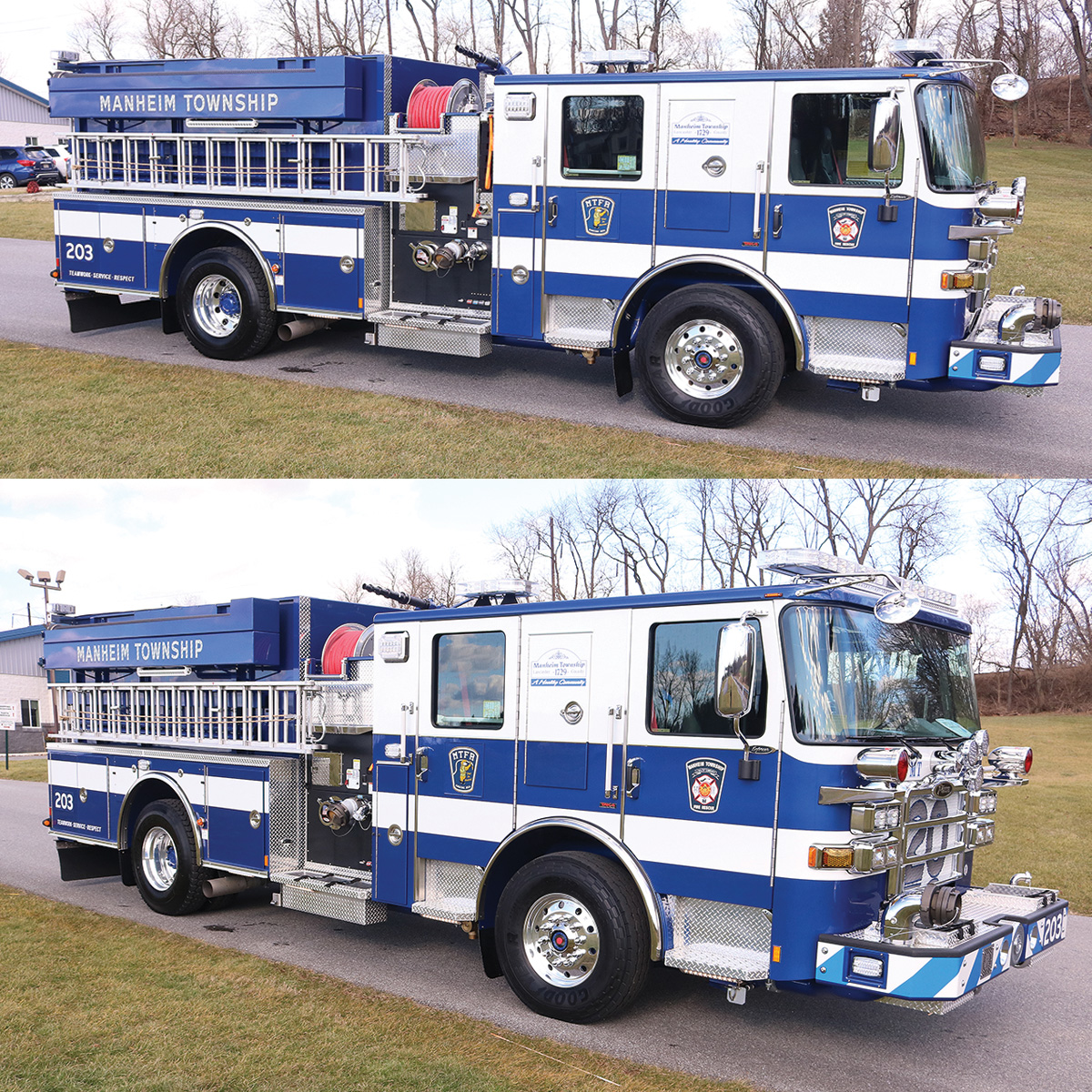 More photos of our new Pierce Enforcer Pumper. Engine 203 features a Waterous 1,500 GPM pump and 1,000-gallon water tank.

Pictured are Chief Scott Little, Glick Sales Manager Curt Woerth, and Firefighter Jarrett Seip.

📸: <a href="/glickfire/">Glick Fire</a>

#MTFireRescue #ManheimTownship