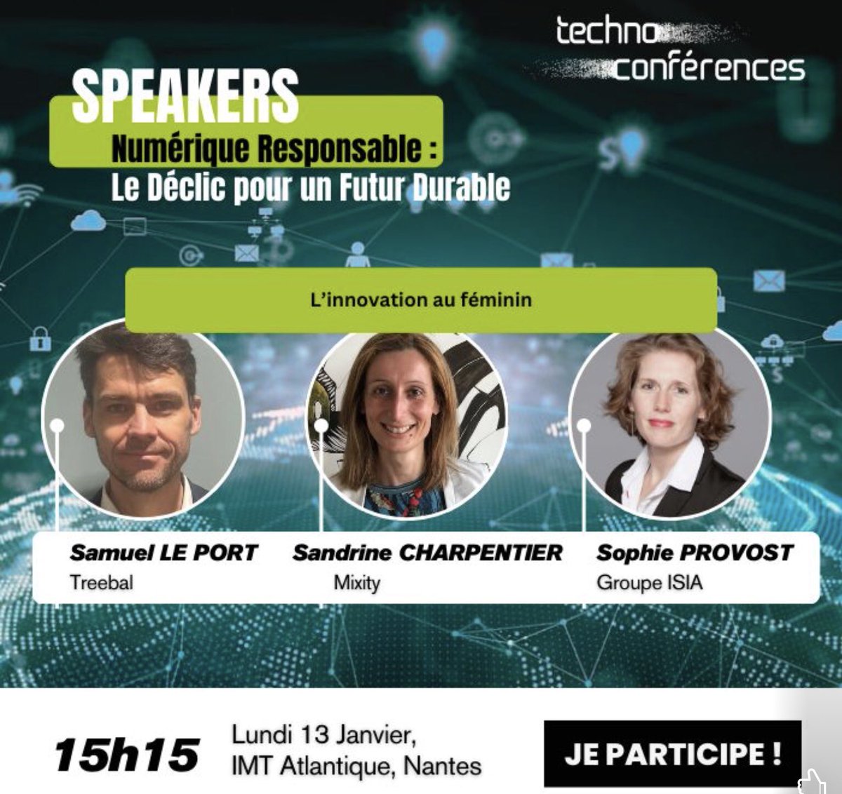 Mixity (@mixity_co) on Twitter photo #Nantes 👉🏼 Rendez-vous à <a href="/IMTAtlantique/">IMT Atlantique</a>
- Lundi 13 janvier pour une journée « Le déclic pour un futur durable » avec la participation de <a href="/SandrineSCC/">Sandrine Charpentier</a> CEO de <a href="/Mixity_co/">Mixity</a>. Inscription ici images-et-reseaux.com/agenda/techno-… - #inclusion - #diversité - #mixité #Nantes 👉🏼 Rendez-vous à <a href="/IMTAtlantique/">IMT Atlantique</a>
- Lundi 13 janvier pour une journée « Le déclic pour un futur durable » avec la participation de <a href="/SandrineSCC/">Sandrine Charpentier</a> CEO de <a href="/Mixity_co/">Mixity</a>. Inscription ici images-et-reseaux.com/agenda/techno-… - #inclusion - #diversité - #mixité