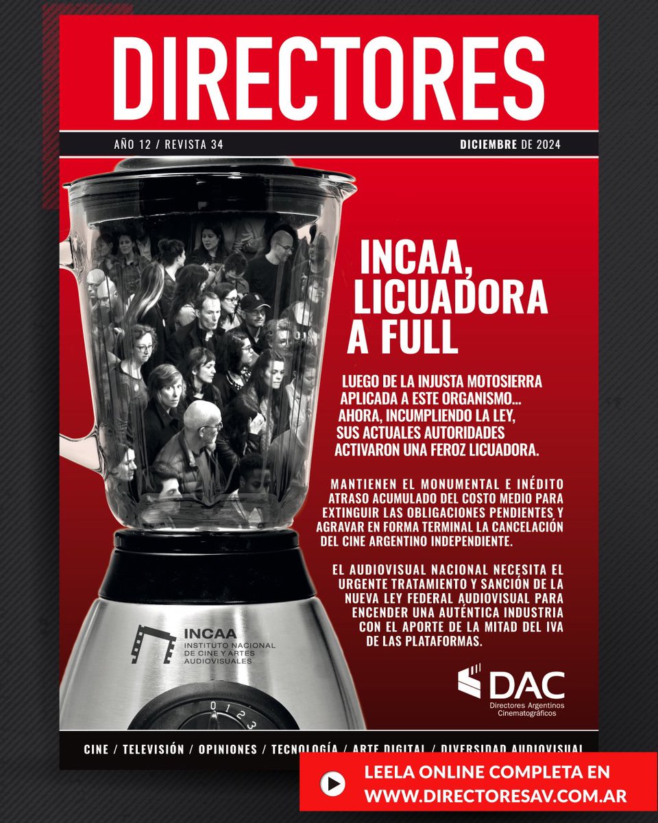 dacdirectores's tweet photo. 📣Nueva Revista Directores

🚨INCAA, licuadora a full

📱Léela completa acá https://t.co/n3RdosUkes

#revistadirectores #dac #incaa #directores #dacdirectores #directoresav #cineargentino https://t.co/pEyxMqw6Ew