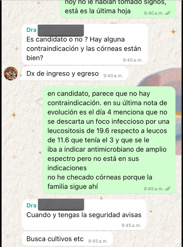 mi jefa contestando
al pendiente de mi compañero // a mi presentando un paciente