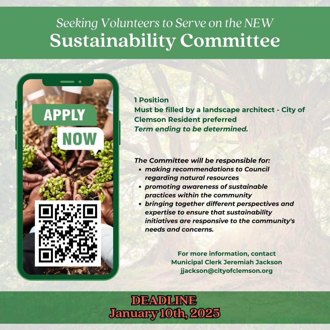 We are still accepting applications for the Sustainability Committee and the Building and Fire Board of Appeals. Applications are due on January 10, 2025. To apply visit, docs.google.com/forms/d/e/1FAI…