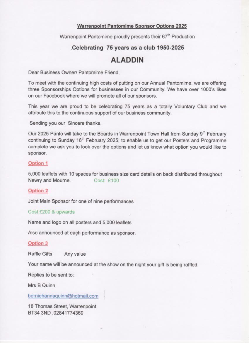 ClubPanto's tweet photo. Sponsorships available 
#warrenpoint #local #community #panto https://t.co/ubCGaTSTmX