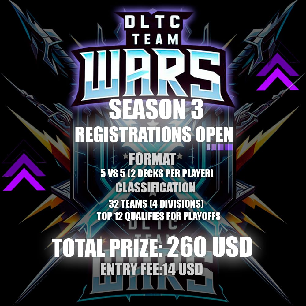 We are going to start the third Season of DLTC TEAM WARS, in February it is already well underway with only 3 Teams left to close the 32 that will have 11 Weeks until the end to be the great Champion of DLTC TEAM WARS!

discord.gg/qmMHRfgu