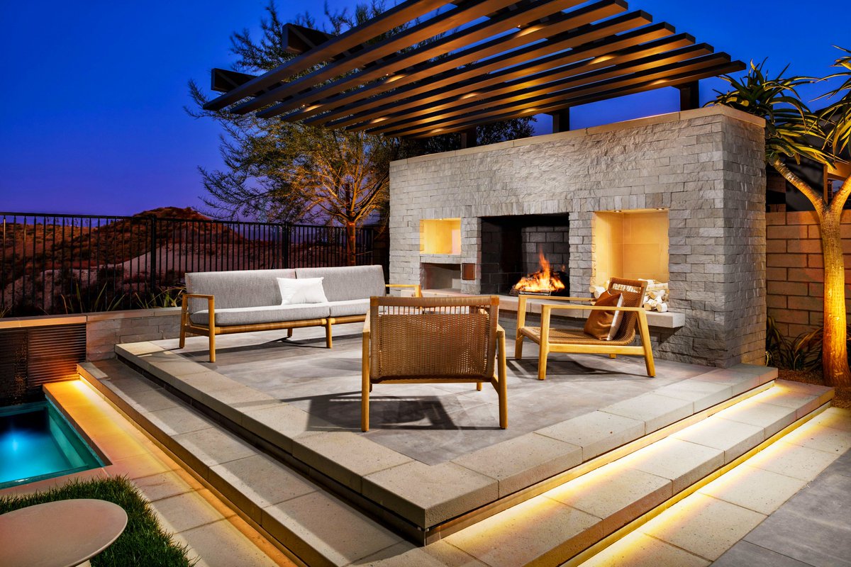 This stunning outdoor space was created with Coronado Stone Products 3" Split Limestone / Cream! #design #style #architecture #outdoorliving View more at coronado.com