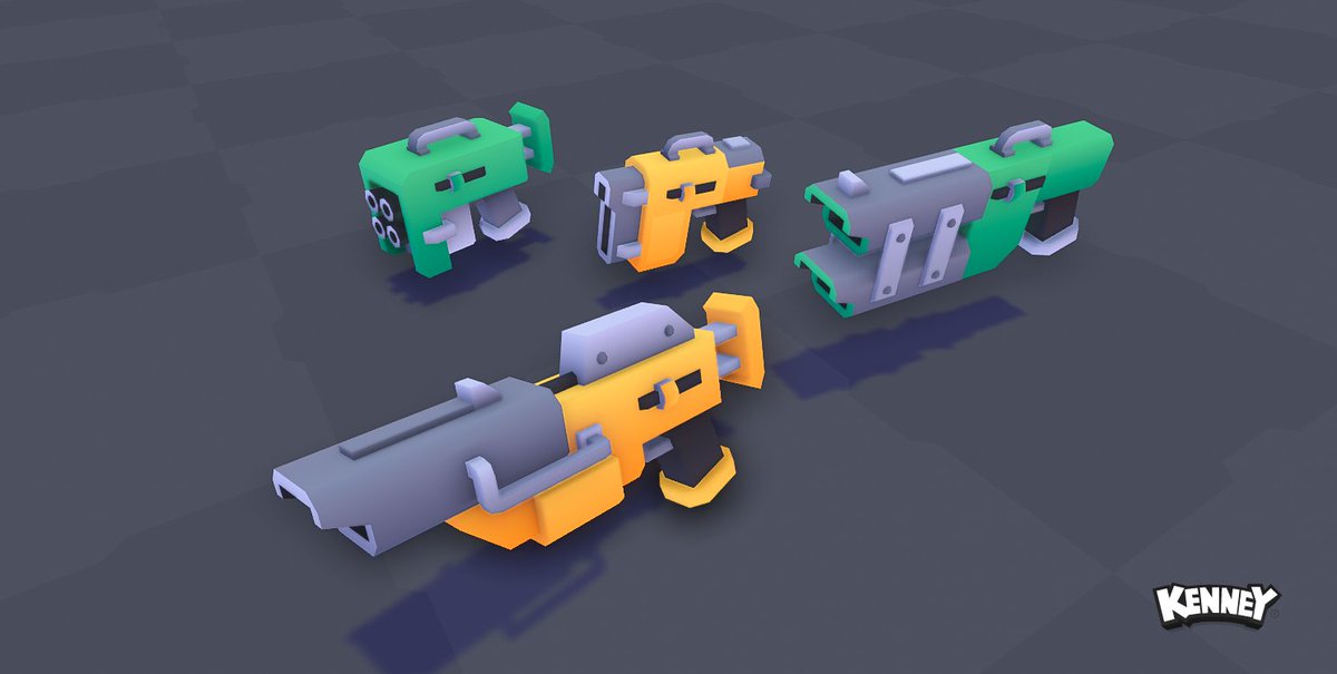 KenneyNL's tweet photo. Working on a remake of Blaster Kit, all blasters will be remade to be optimized and contain more detail! #gameassets https://t.co/0LXIDfK9TV