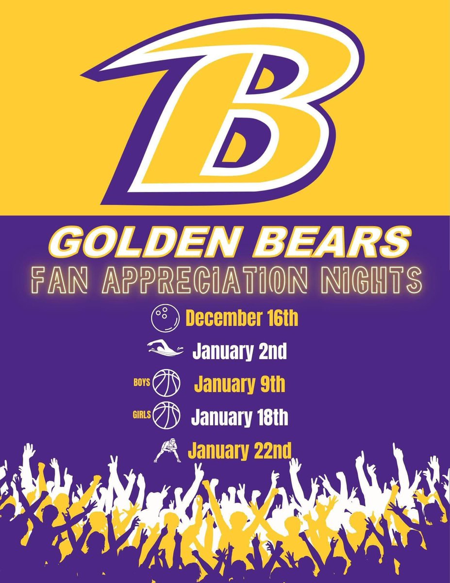 BryanBuilt's tweet photo. We have a change to our next Fan Appreciation Night. The boys’ basketball appreciation night ⛹️⛹️‍♂️🏀 that was originally scheduled for this Thursday, will now be on Saturday, January 11th when the Bears host Elida. #GoBears https://t.co/HIXmjB26XK