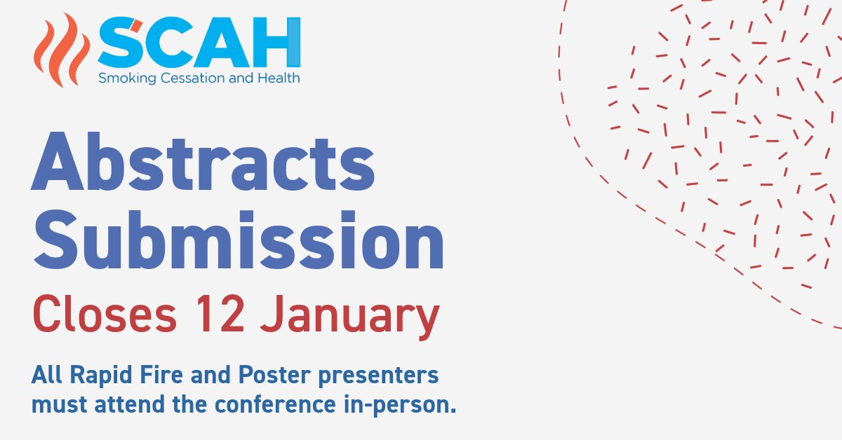 Want to showcase your work at SCaH 2025?

The deadline for submitting an abstract for our Rapid Fire and Poster Competitions is this Sunday 12th January. 

Don’t miss out. Submit your abstract here: smokingcessationandhealth.co.uk/abstracts/