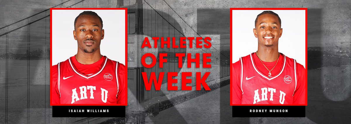 #ARTU Athletes of the Week
Rodney Munson (<a href="/ARTUMBB/">ART U MBB</a>) tinyurl.com/yxf75d2m
Isaiah Williams (<a href="/ARTUMBB/">ART U MBB</a>) tinyurl.com/3kaaneed
#PacWestMBB #ArtSchool