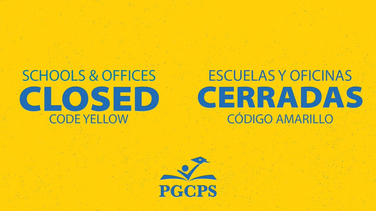 PGCPS schools and offices will be closed Tuesday, January 7, due to inclement weather. ❄️

Code Yellow: Only emergency personnel must report to work.