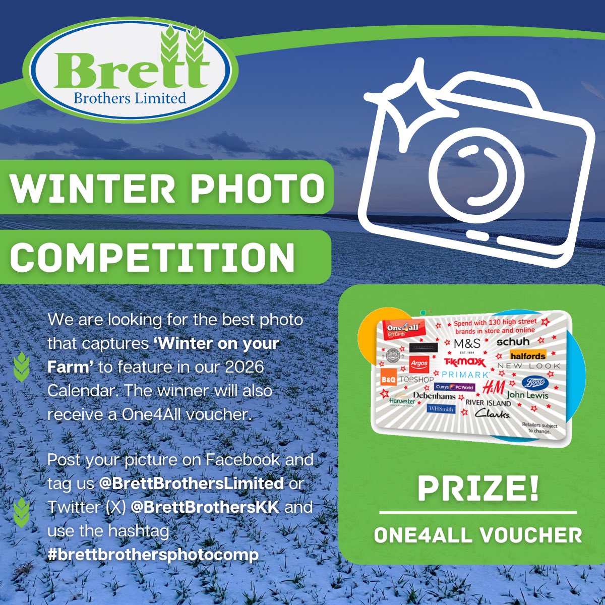Our 2025 Calendar is just out and now we start to plan for 2026 📆  and we’re looking for a ‘Winter Photo’ ❄️🚜🐄 🐑 ⛄️

📸 Have you a photo that might catch our eye?

⚠️ Please note that entries must be landscape (wide across the top!!)

Tag us and use #brettbrothersphotocomp
