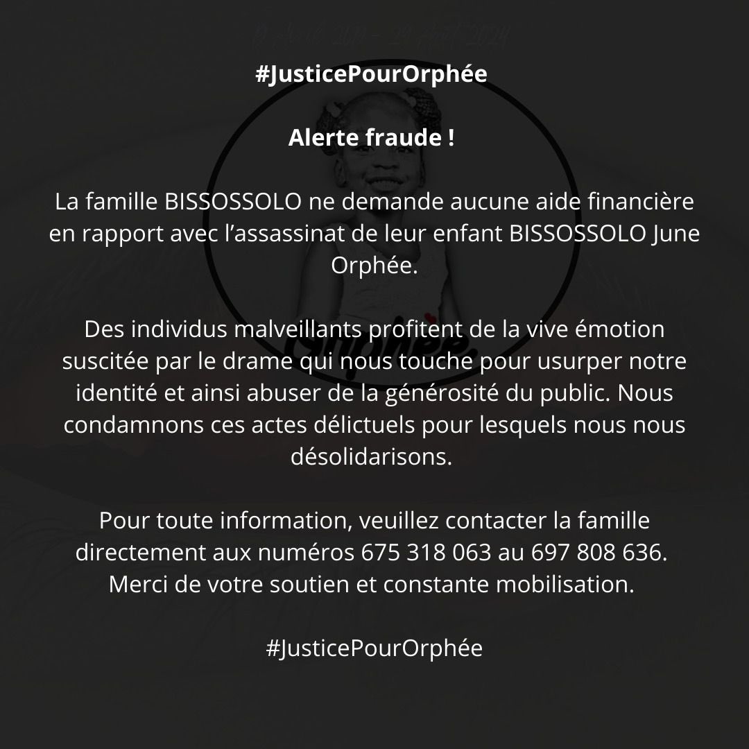 Comment tu peux être en train de réclamer #JusticePourOrphée pour le viol et l’assassinat de ton enfant et à côté ton demi frère de surcroît policier avec qui tu ne parles plus depuis l’enterrement de l’enfant, escroque les gens en organisant les quêtes que c’est lui le vrai père