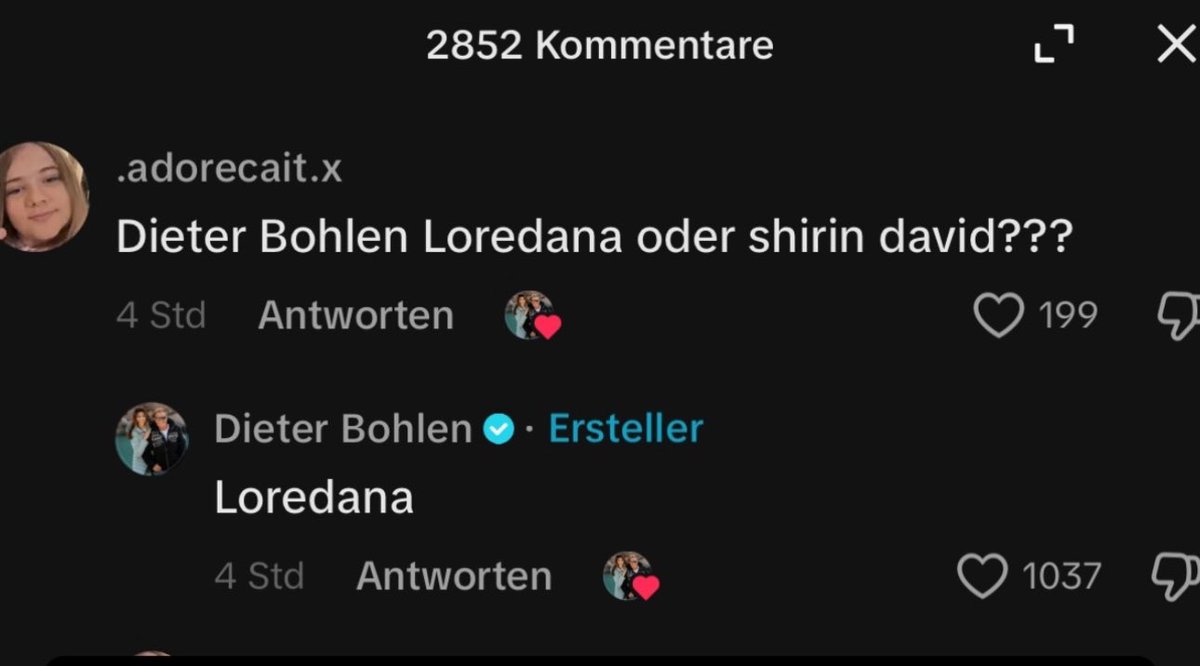Ioredior's tweet photo. 🚨 Dieter Bohlen prefers Loredana over Shirin in a recent asked Question on @TikTok. https://t.co/DPJHUyA7Pa