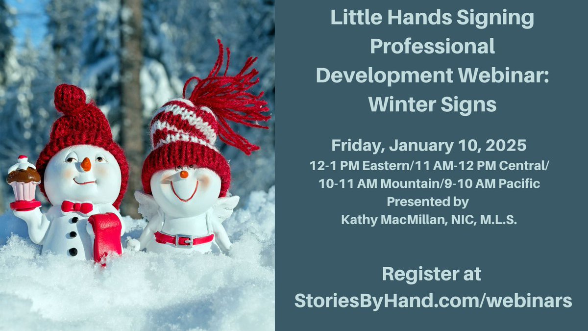 This Friday! Add some #ASL to your #winter #storytime toolbox! Fri 1/10, 12 PM EST. Includes recording access. Get 20% off with coupon code READANDSIGN Register at buff.ly/41MlZRK
<a href="/familiustalk/">Familius</a> #LittleHandsSigning #storytime