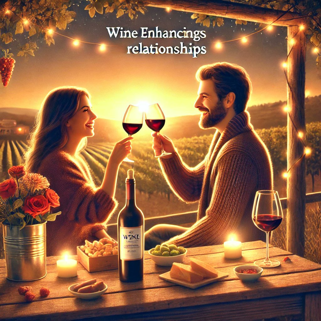 Taitinger's tweet image. We asked AI: Is wine good for relationships? This is the image it gave us. Not sure if it’s answering the question or just drunk on spelling. 🍷😂 #WineShop #Wine @cheers2winecom @robertjoseph @WinemakerChall