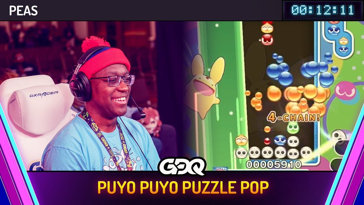 We heard @peassmb loves Puyo Puyo!
Well, we love our speedrunning &amp; competitive community too! 💛
Check out his run of #PuyoPuyoPuzzlePop that aired today at @gamesdonequick! A full VOD is available to view on YouTube.

📺: youtube.com/watch?v=irrMEu…