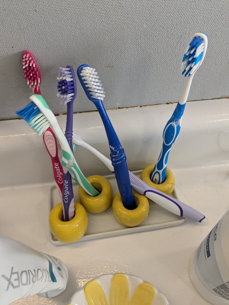 lisawai's tweet photo. Four people live in this house. Are people doubling up on  toothbrushes? #MorningandEveningToothbrush https://t.co/7sAKllTBvu