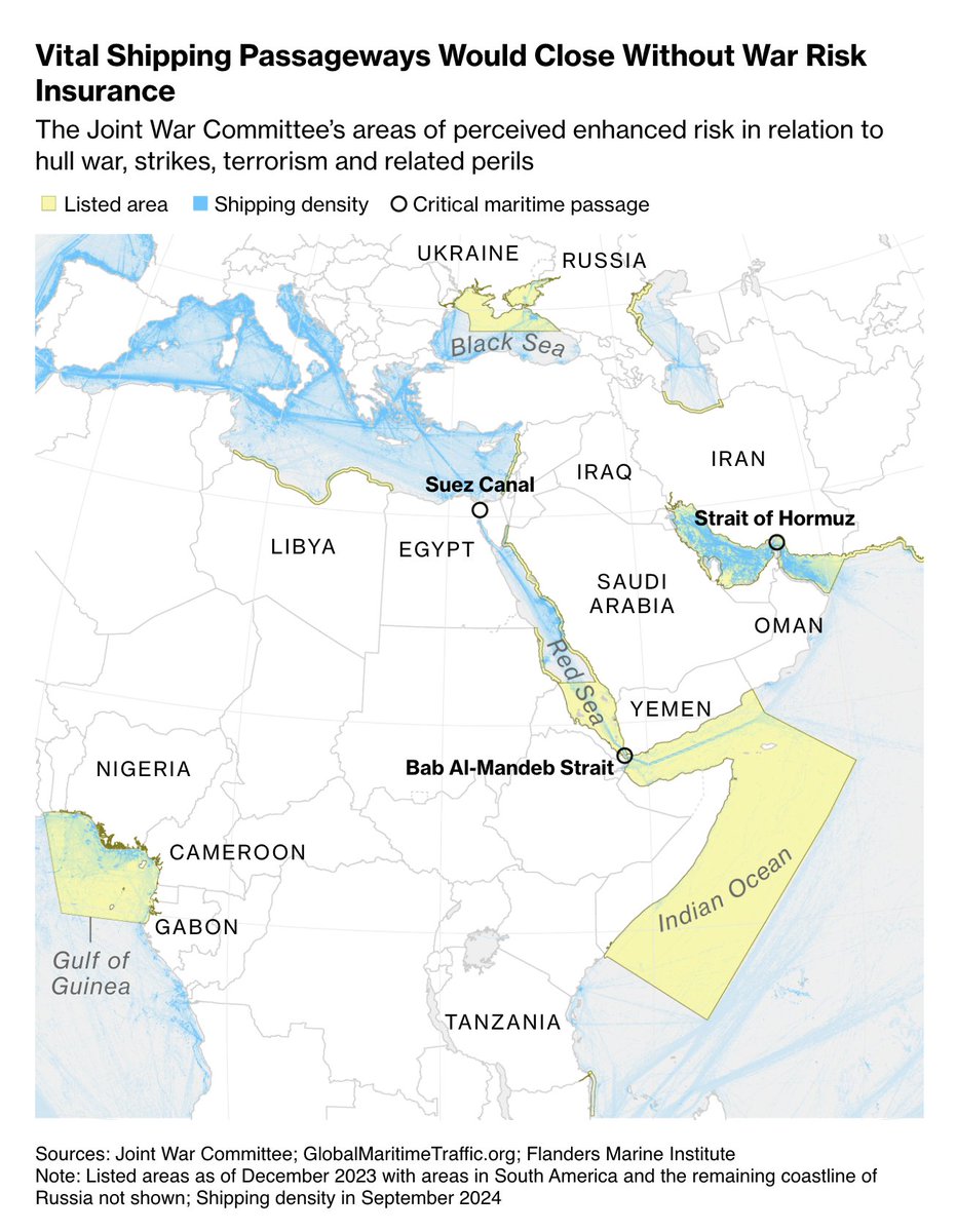 In a world that’s rife with conflict, the market for insuring ships against acts of war is thriving.

🔗🚢: bloomberg.com/news/articles/…