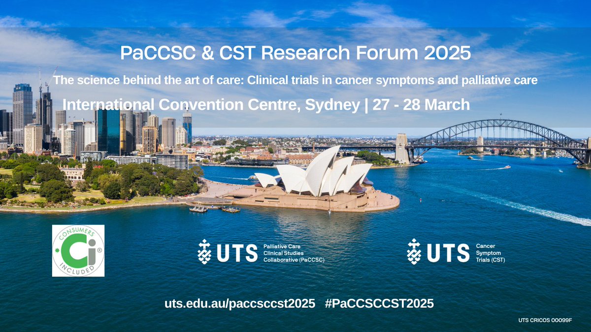 UTS_CST's tweet image. Early bird registrations for the PaCCSC &amp;amp; CST Research Forum 2025 are closing! Register by Friday 9 January to get the early bird rate: uts.edu.au/paccsccst2025

#PaCCSCCST2025 #PalliativeCare #CancerSymptomManagement #ClinicalResearch!
