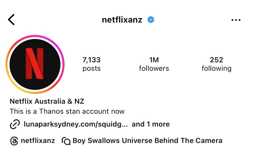 puTOPinamo's tweet photo. these netflix accounts and their love for Thanos lmao https://t.co/QHgREe90kw