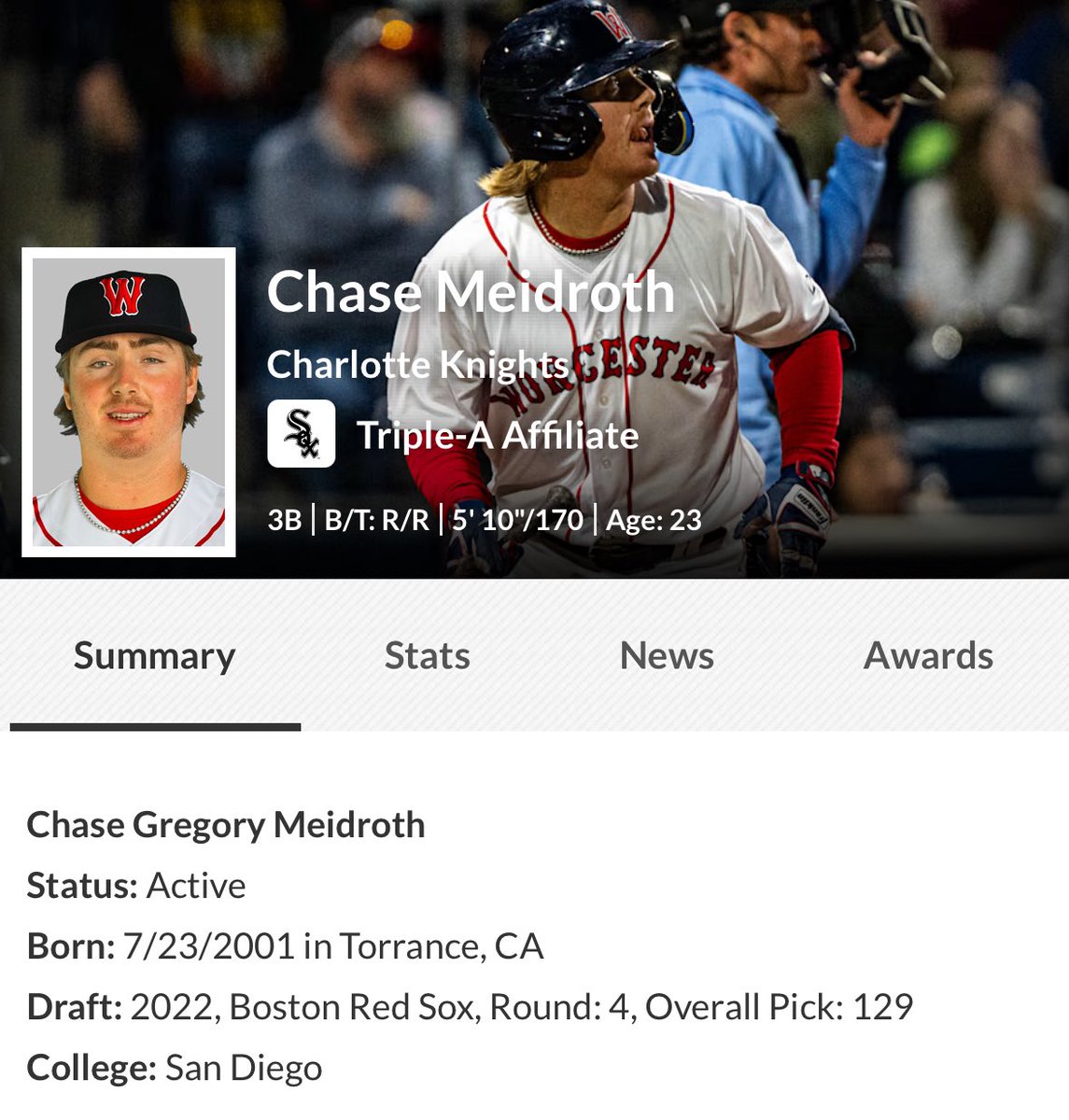 WhiSoxNationCHI's tweet photo. #WhiteSox 3B Chase Meidroth is going under everyone’s radar, very good contact hitter and is extremely versatile, @DSzymborski has him listed as the second best player on the #WhiteSox for the ‘25 season behind CF Luis Robert Jr. https://t.co/qTCcCIXeA3
