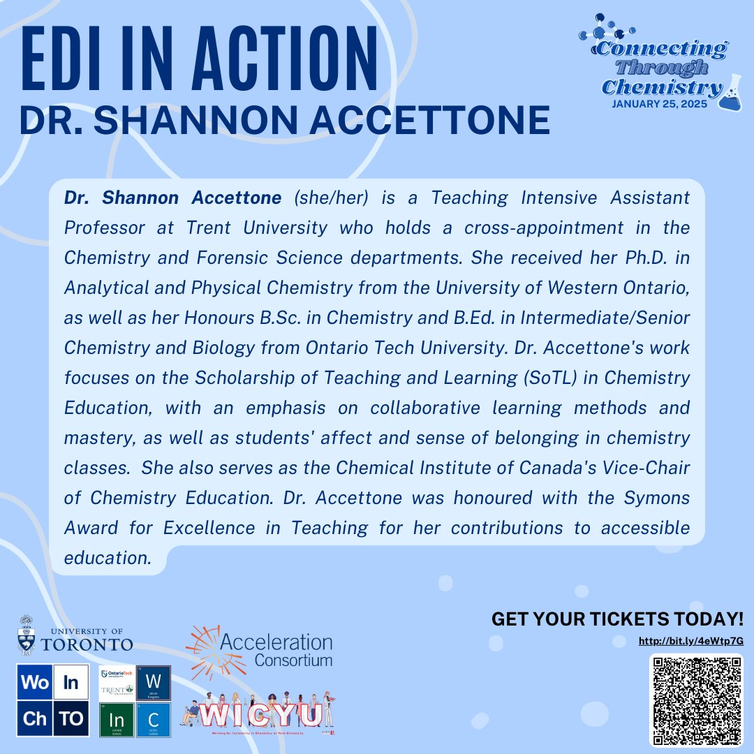 Continuing with our WICTO Symposium (Jan 25), speakers, and workshop highlights, we have one of our EDI in Action speakers, Dr. Shannon Accettone. 

Get your tickets soon! The deadline to register is this Friday, Jan 10, 2025!