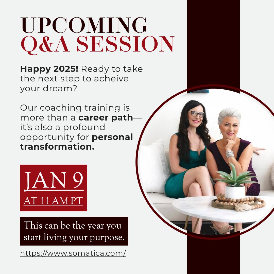 Take the first step to a meaningful career as a certified Somatica sex and relationship coach by attending a Q&amp;A with the founders on January 9th!  👉somaticainstitute.com/watch-a-q-and-…
#somatica #somaticainstitute #celesteanddanielle #danielleharel #celestehirschman #C&amp;D #relationshipcoach