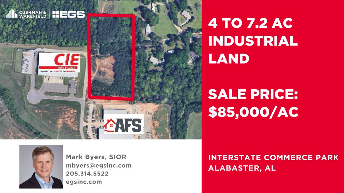 EGSCRE's tweet photo. FOR SALE: 7.2 AC Industrial Land (Divisible)

Build-to-suit available  |  Zoned M-1; Light Industrial; City of Alabaster

More info: https://t.co/yLIScUnmhG https://t.co/5uLssT8AR6