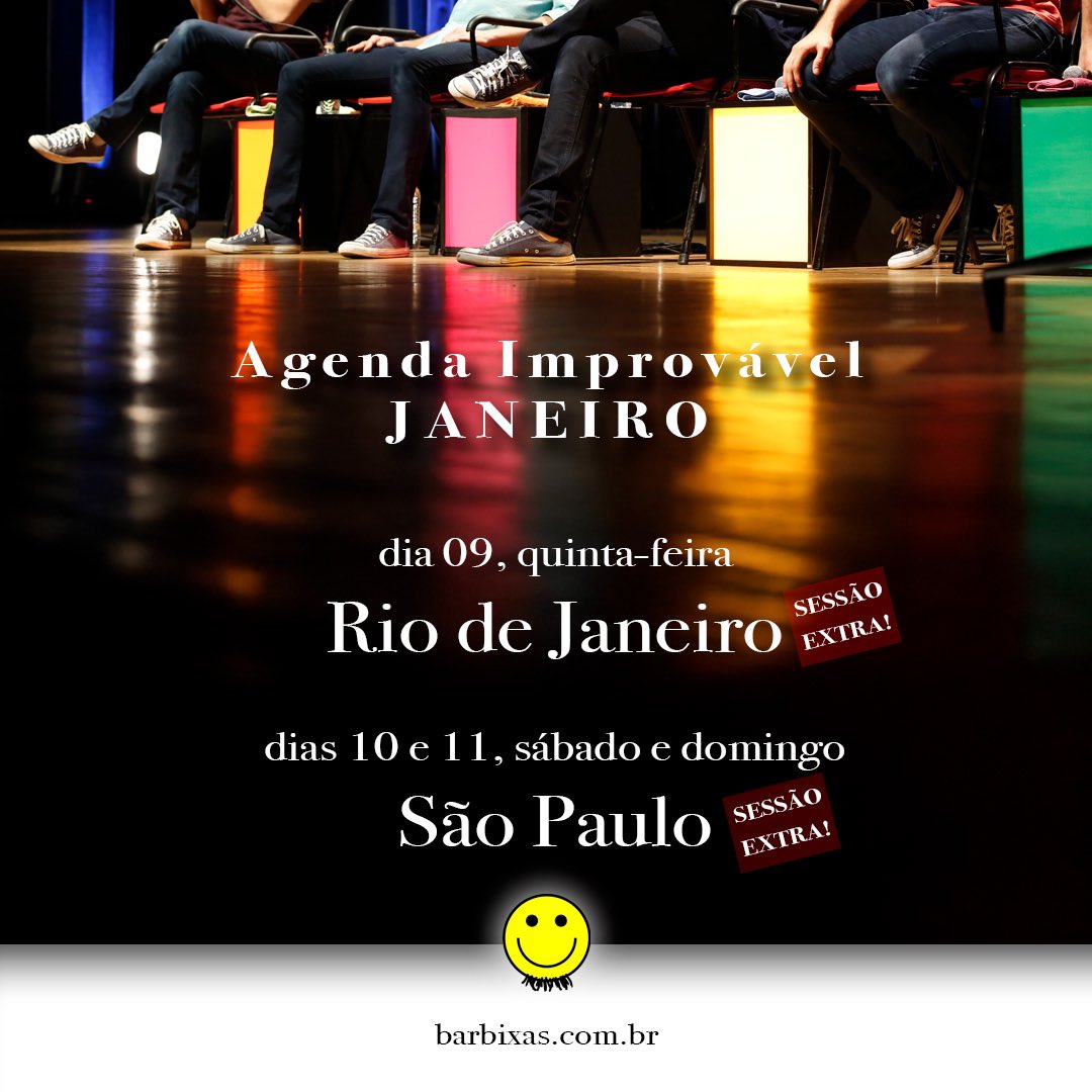 #improvavel em #janeiro com <a href="/barbixas/">Barbixas</a> 
barbixas.com.br 

Sessões extras esgotando em São Paulo e Rio de Janeiro!