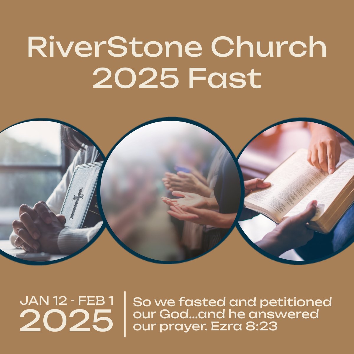 RiverStoneVA's tweet photo. From January 12th to February 1st, our church will embark on a time of prayer and fasting. Visit the resources tab on our website to learn about the different types of fasting. We also invite you to join us for prayer on Tuesdays and Thursdays, from 6 AM to 9 AM. https://t.co/NOuyxKpUWL