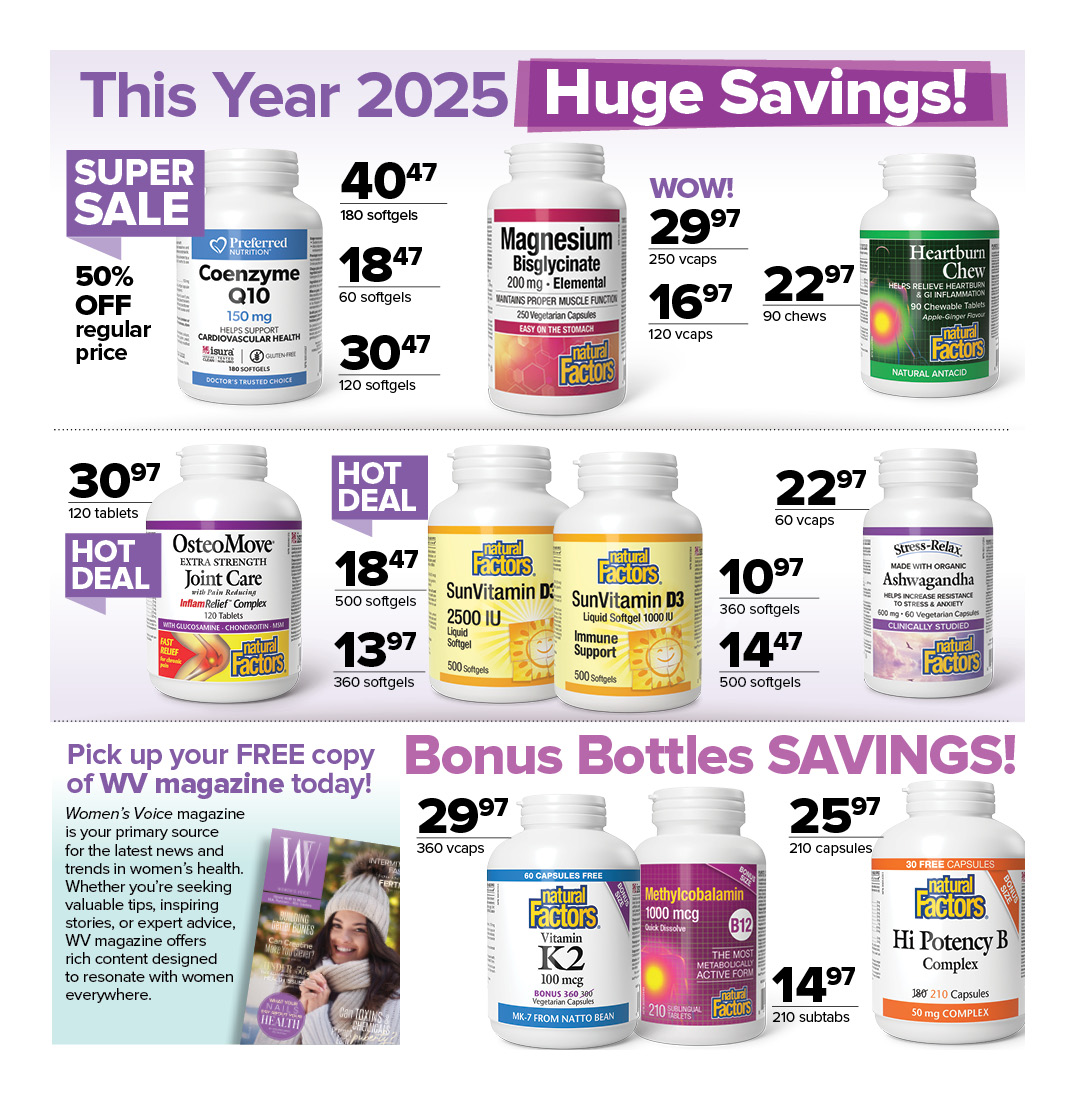 🙌  The Year of HUGE SAVINGS! 🙌

Check out these super savings and hot deals on some of our favourite products. The Natural Factors Flyer Sale runs through Jan 31, 2025. 

#GoodHealthMart #NaturalFactors #Health #Wellness #StoreFlyer #ShopLocal