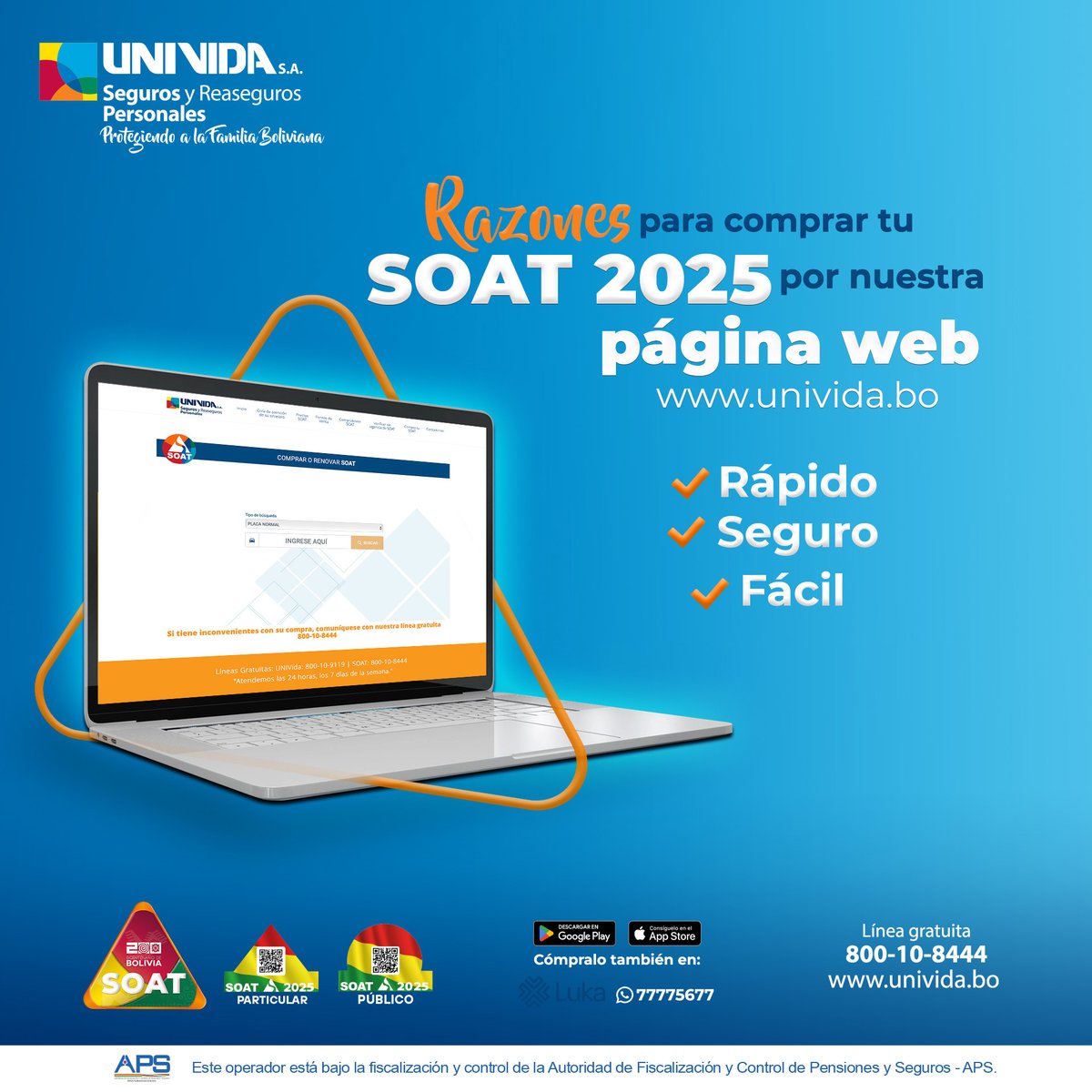 UnividaSA's tweet photo. 🌐 ¿Por qué comprar el #SOAT2025 en la web de UNIVIDA?
✅ Rápido: ¡En pocos minutos lo tienes!
🔒 Seguro: Protege tus datos y transacción
👌 Fácil: Todo desde la comodidad de tu casa
👉 Ingresa a https://t.co/Pna18pZaFH y adquiere el tuyo ahora
#Univida #TranquilidadParaLoQueAmas https://t.co/gZ9Sxy6aFS