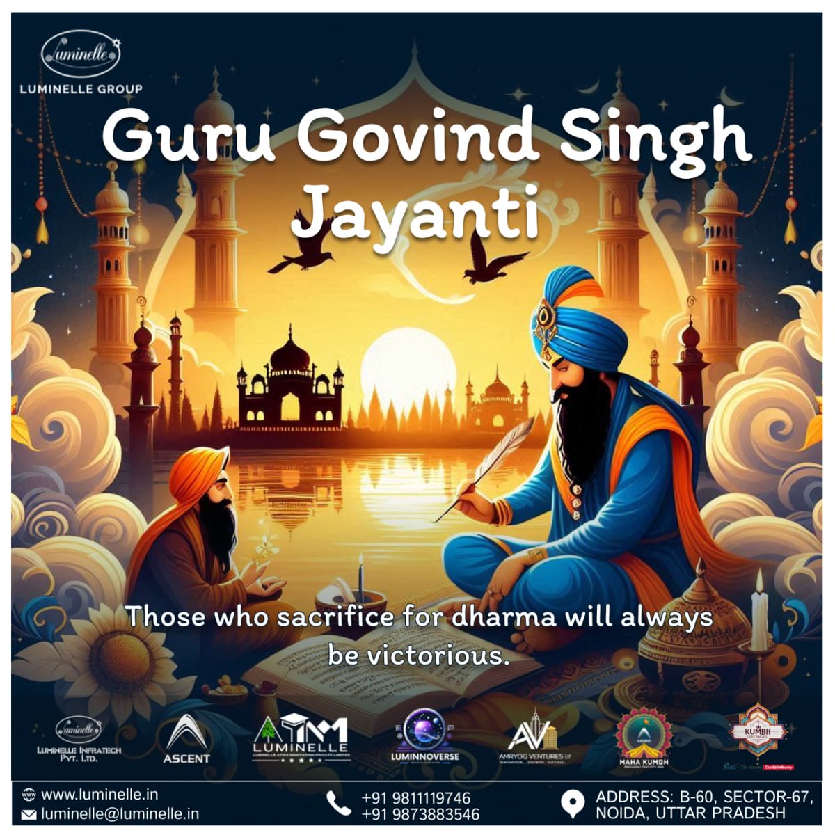 LuminelleInfra's tweet photo. Honoring Guru Gobind Singh Ji, the beacon of bravery and wisdom. His values of selflessness, justice, and unity continue to guide us. Waheguru Ji Ka Khalsa, Waheguru Ji Ki Fateh! 🙌 #GuruGobindSinghJi #SikhLegacy #Inspiration https://t.co/Rf49D6N30m